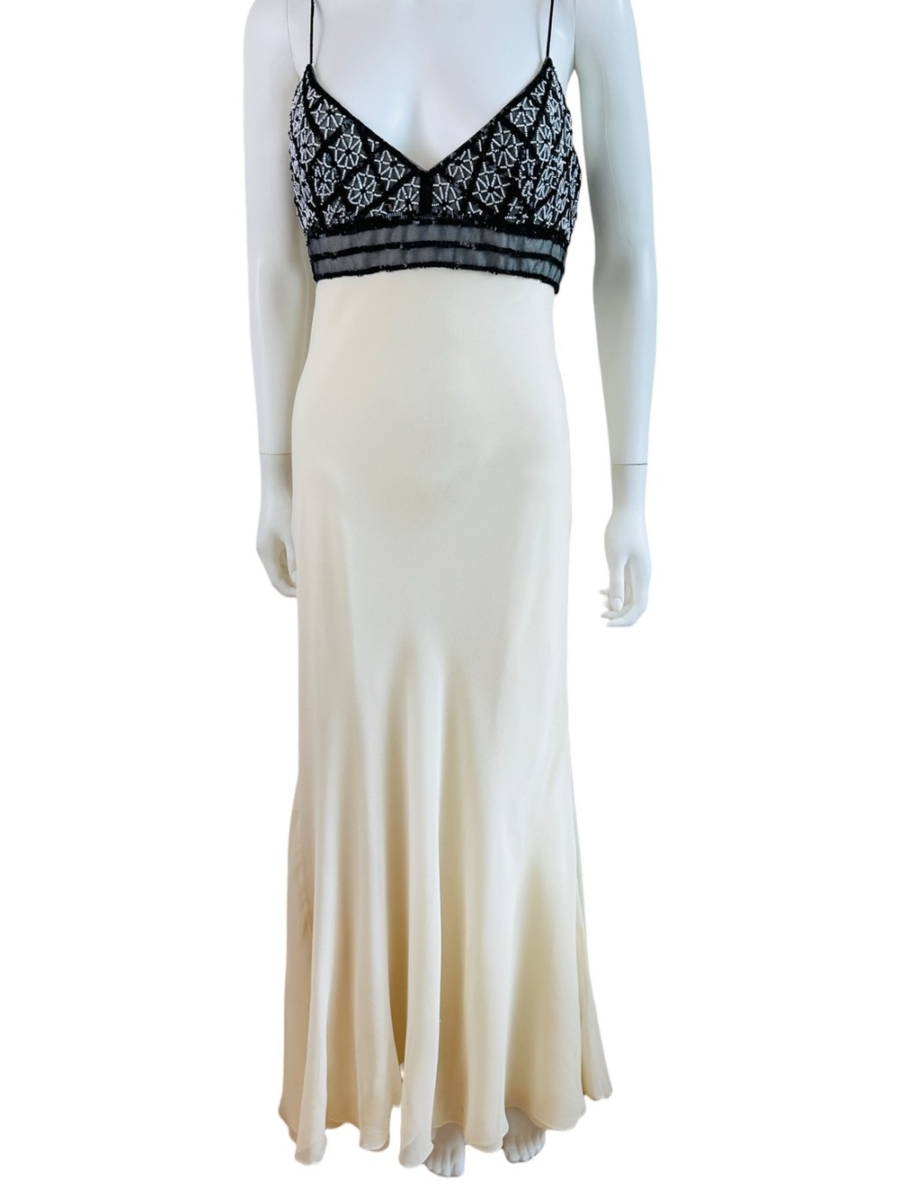 Badgley Mischka Black & Cream Lace-Trim Maxi Slip Dress Wedding